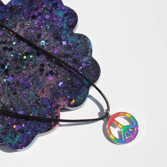 Rainbow Peace Sign Necklace - Picture 3 of 9